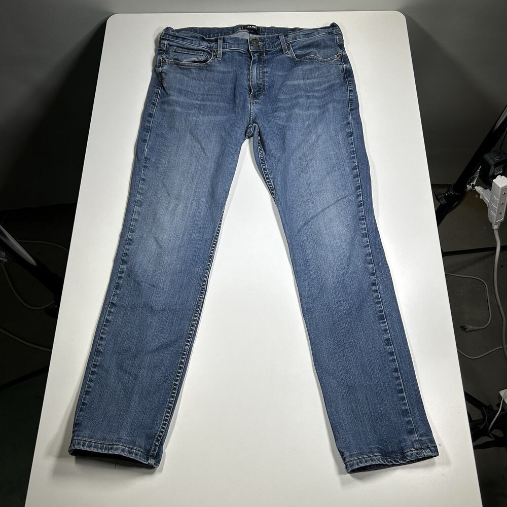 PAIGE Lennox Jeans Men’s 34 Slim Straight Stretch Medium Wash Denim Made In USA